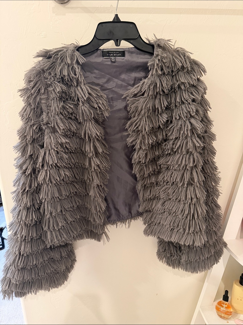 Gray Open-Front Knit Shrug